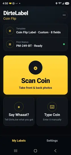 DirteLabel Coin Flip home screen
